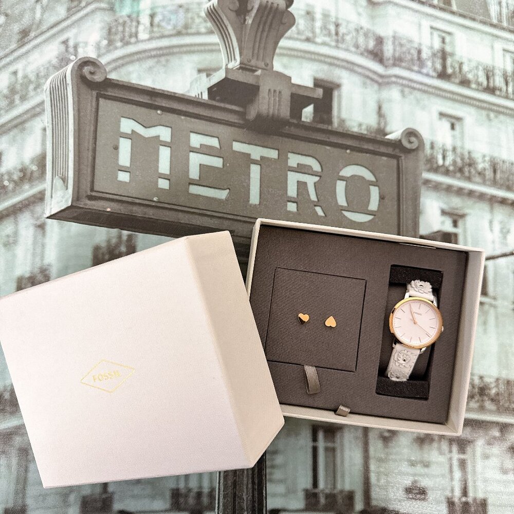 Fossil ES4383SET Neely Three-Hand White Leather Watch and Jewellery Box Set - Picture 2 of 9